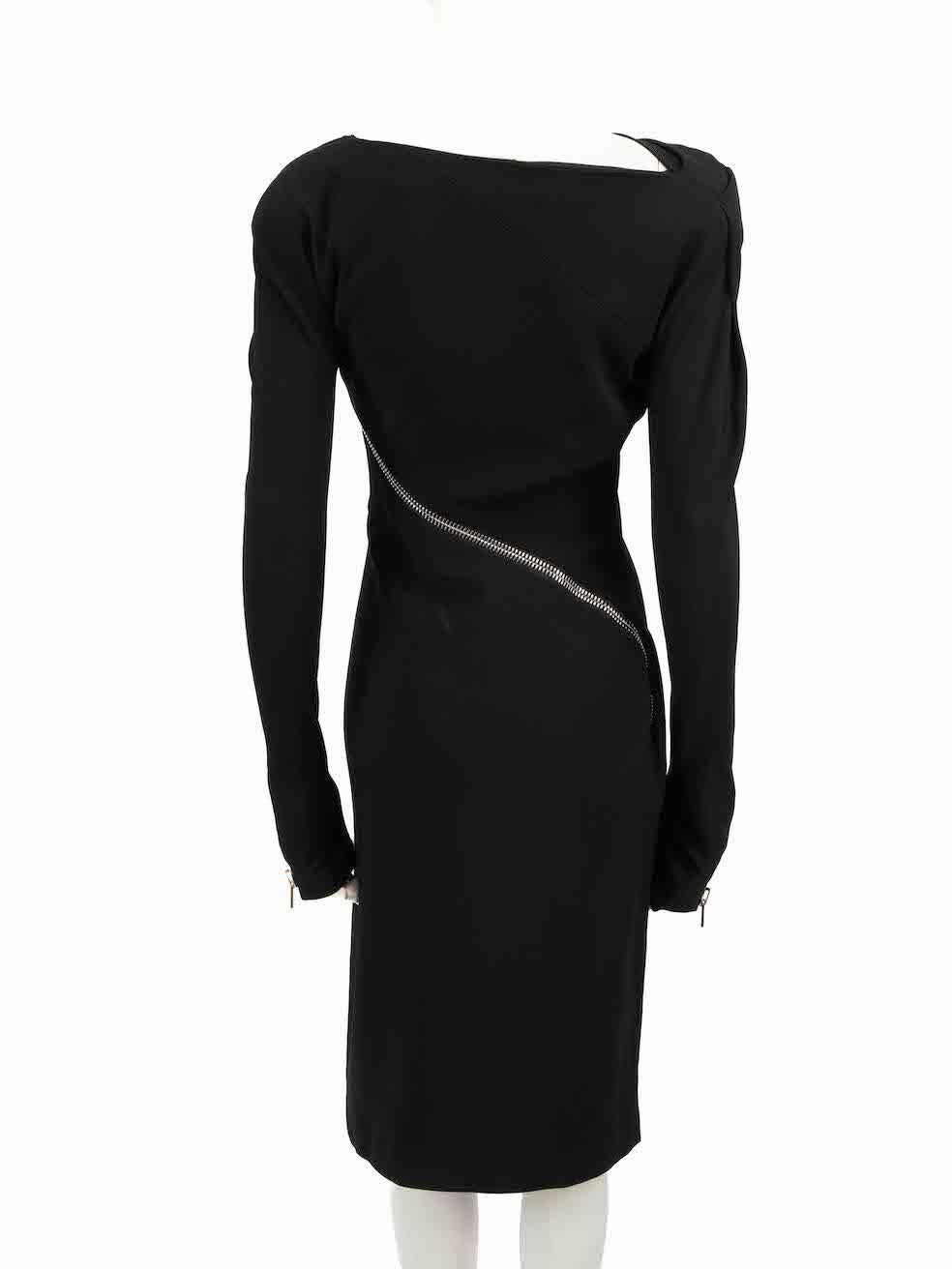 Tom Ford Black Wide Neck Zip Detail Midi Dress Size M In Good Condition For Sale In London, GB