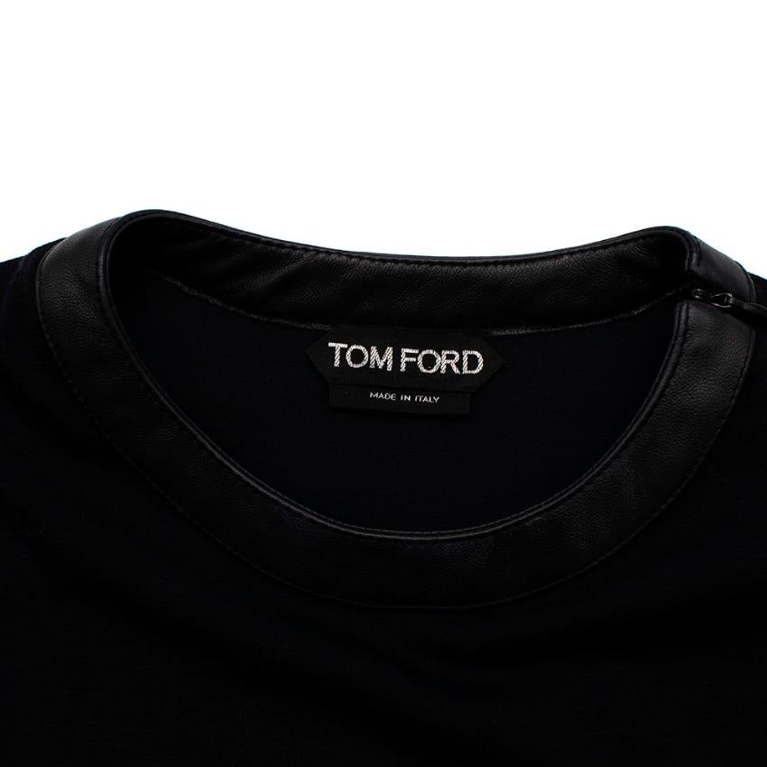 Tom Ford Black Wool Blend Jersey Leather Trimmed Mini Dress - Size US 2 For Sale 3