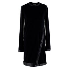 Tom Ford Black Wool Blend Jersey Leather Trimmed Mini Dress - Size US 2