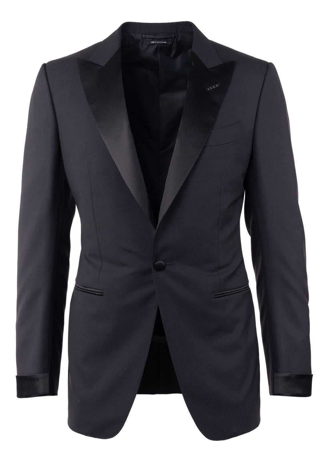 Tom Ford's Tuxedo Suit is the perfect suit for the modern man. This high quality wool suit was designed in Switzerland. Pair this satin lapel two piece with polished leather shoes and start your night off right.

Composition: 100% Wool
Peak Satin