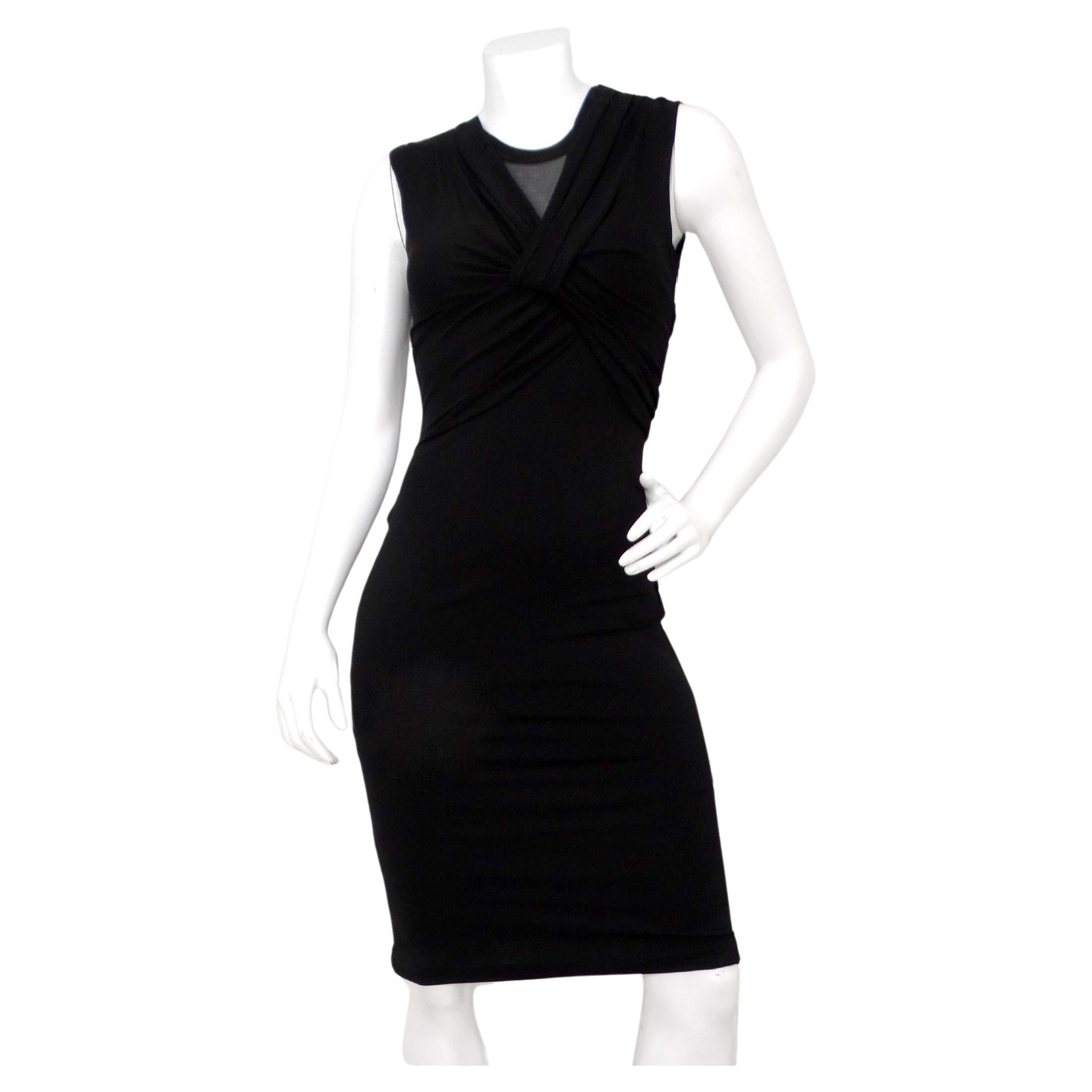 Tom Ford Black Wrap Detail Sleeveless Midi Dress en venta