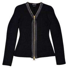 Tom Ford black zip knit and leather pencil skirt set