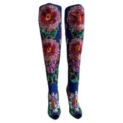 Tom Ford Sequin Flower Thigh High Blue Suede Boots