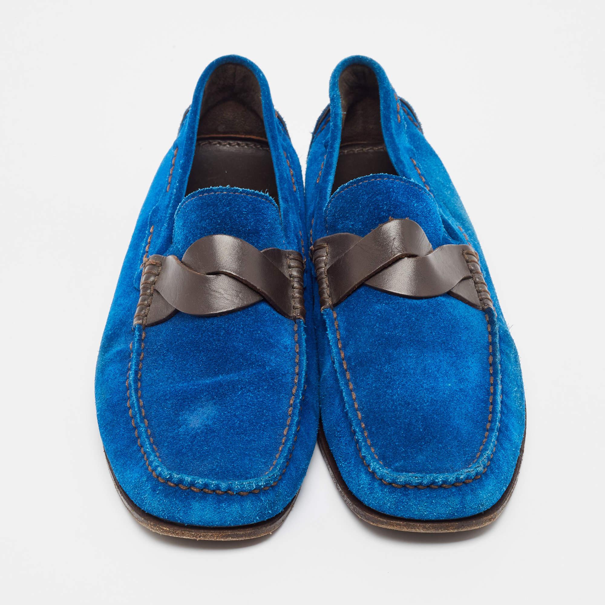 Bleu Tom Ford Loafers en cuir et daim bleu/marron Taille 42 en vente