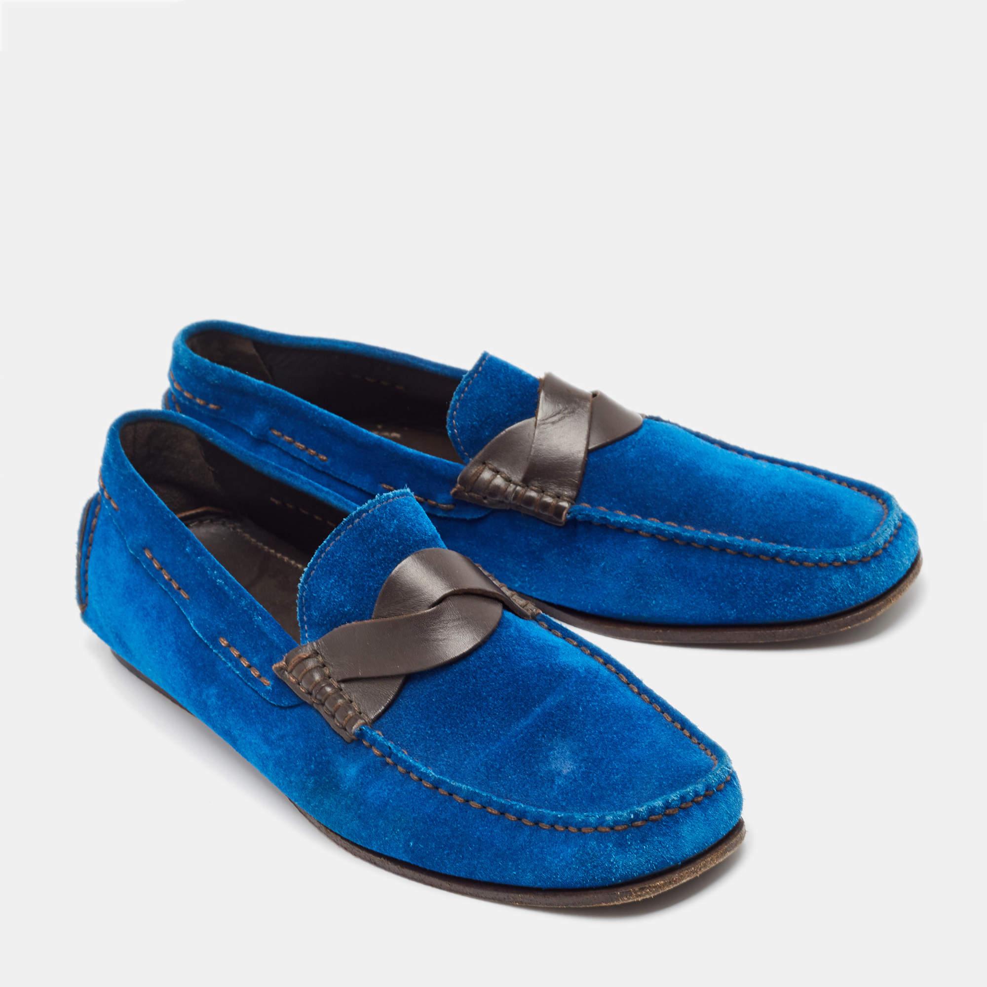 Tom Ford Loafers en cuir et daim bleu/marron Taille 42 Bon état - En vente à Dubai, Al Qouz 2