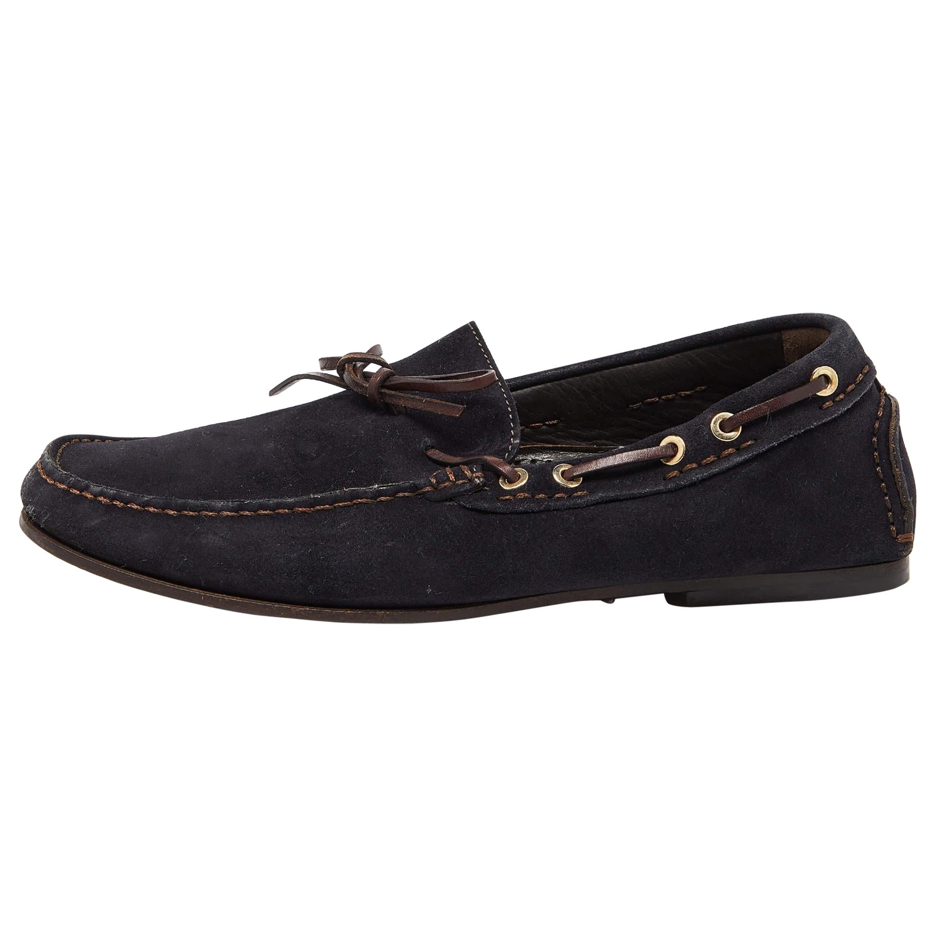 Tom Ford Blue/Brown Suede and Leather Tassel Slip On Loafers Size 43.5