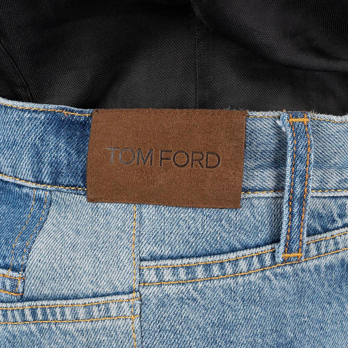 TOM FORD blue denim 2020 LEATHER TRIM PATCHWORK WIDE LEG Jeans Pants 24 XS For Sale 2