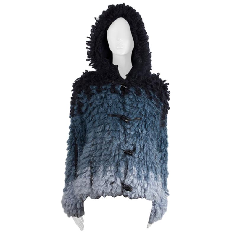 TOM FORD blue mohair & silk GRADIENT HOODED BOUCLE Jacket S