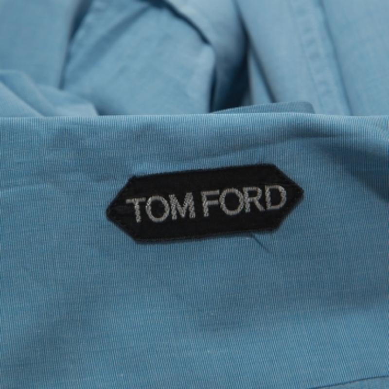 Blu Tom Ford Camicia in cotone blu a punta di spillo dal taglio classico XL in vendita