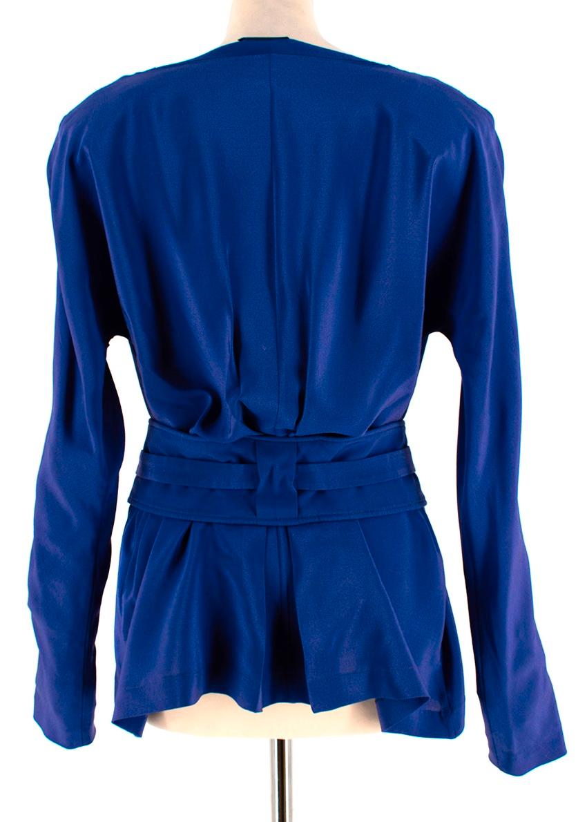 Tom Ford Blue Silk Belted Long Sleeve Top US6 In Excellent Condition In London, GB