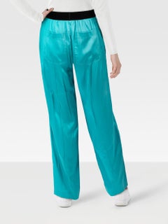 Tom Ford Blue Silk Logo Band Straight Leg Trousers Size XS