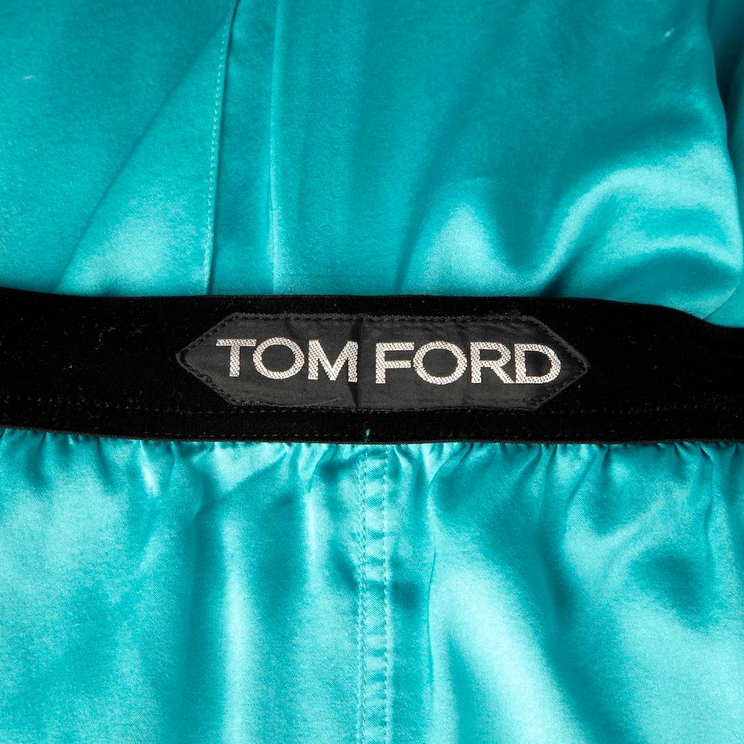 Tom Ford Pantalones rectos con banda de seda azul con logotipo Talla XS Azul en venta