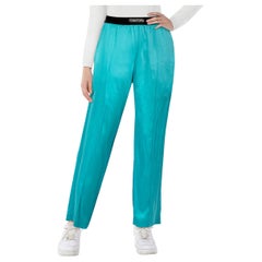 Tom Ford - Pantaloni a gamba tesa con banda logo in seta blu - taglia XS