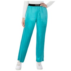 Tom Ford Blue Silk Logo Band Straight Leg Trousers Size XS