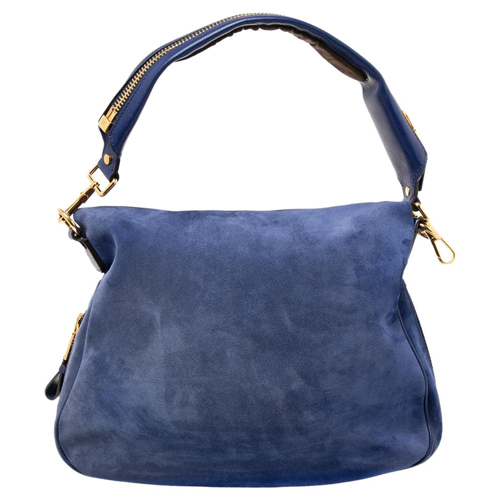 Tom Ford Blue Suede and Leather Large Jennifer Shoulder Bag 5