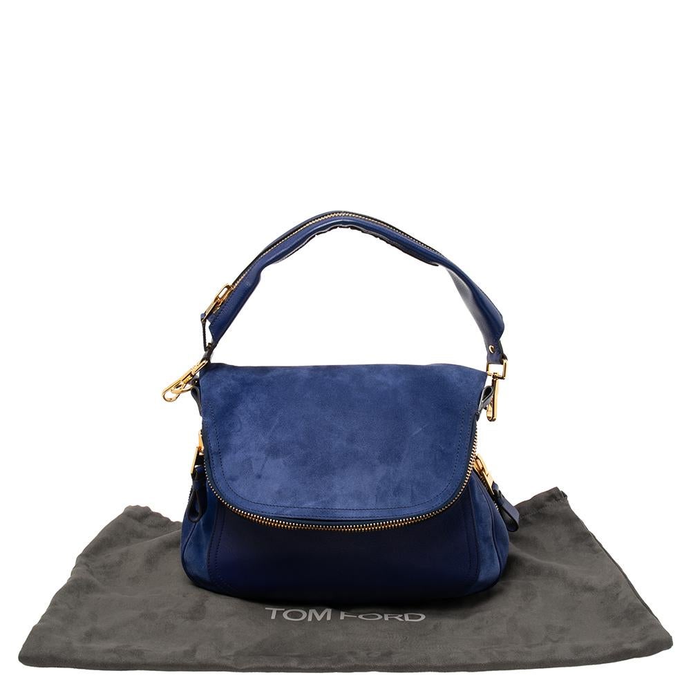 Tom Ford Blue Suede and Leather Large Jennifer Shoulder Bag 3