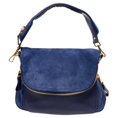 Tom Ford Blue Suede and Leather Large Jennifer Shoulder Bag