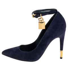 Tom Ford Blue Suede Ankle Lock Pointed Toe Pumps Size 36.5