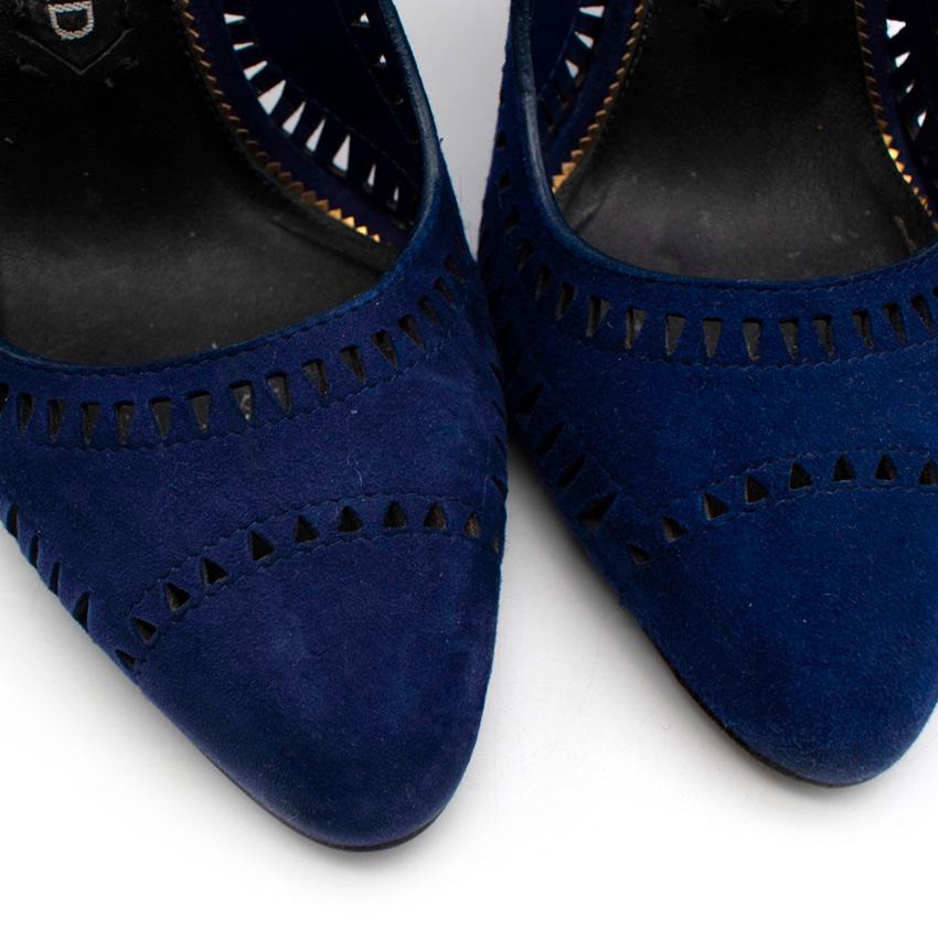 Tom Ford Blue Suede Lasercut Pumps - Size 37.5 In Excellent Condition For Sale In London, GB