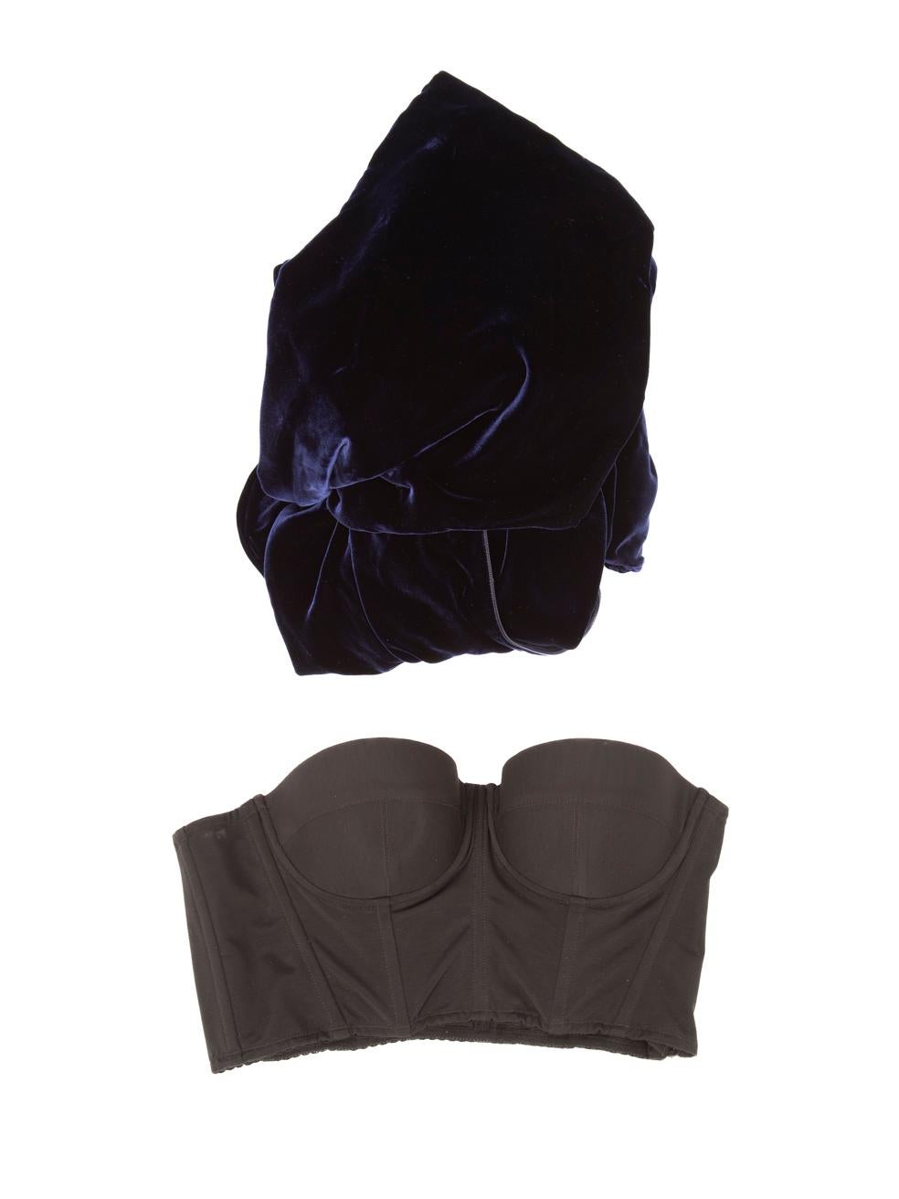 Tom Ford Blue Velvet Ruched Dress With Corset Size L For Sale 3