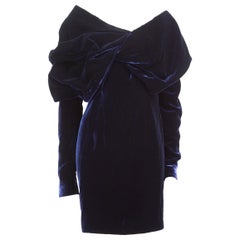 Tom Ford Blue Velvet Ruched Dress With Corset Size L