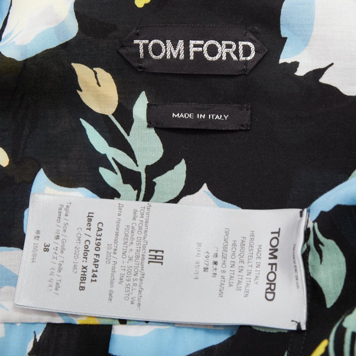 TOM FORD camicia in lyocell blu giallo nero con stampa floreale IT38 XS in vendita 3