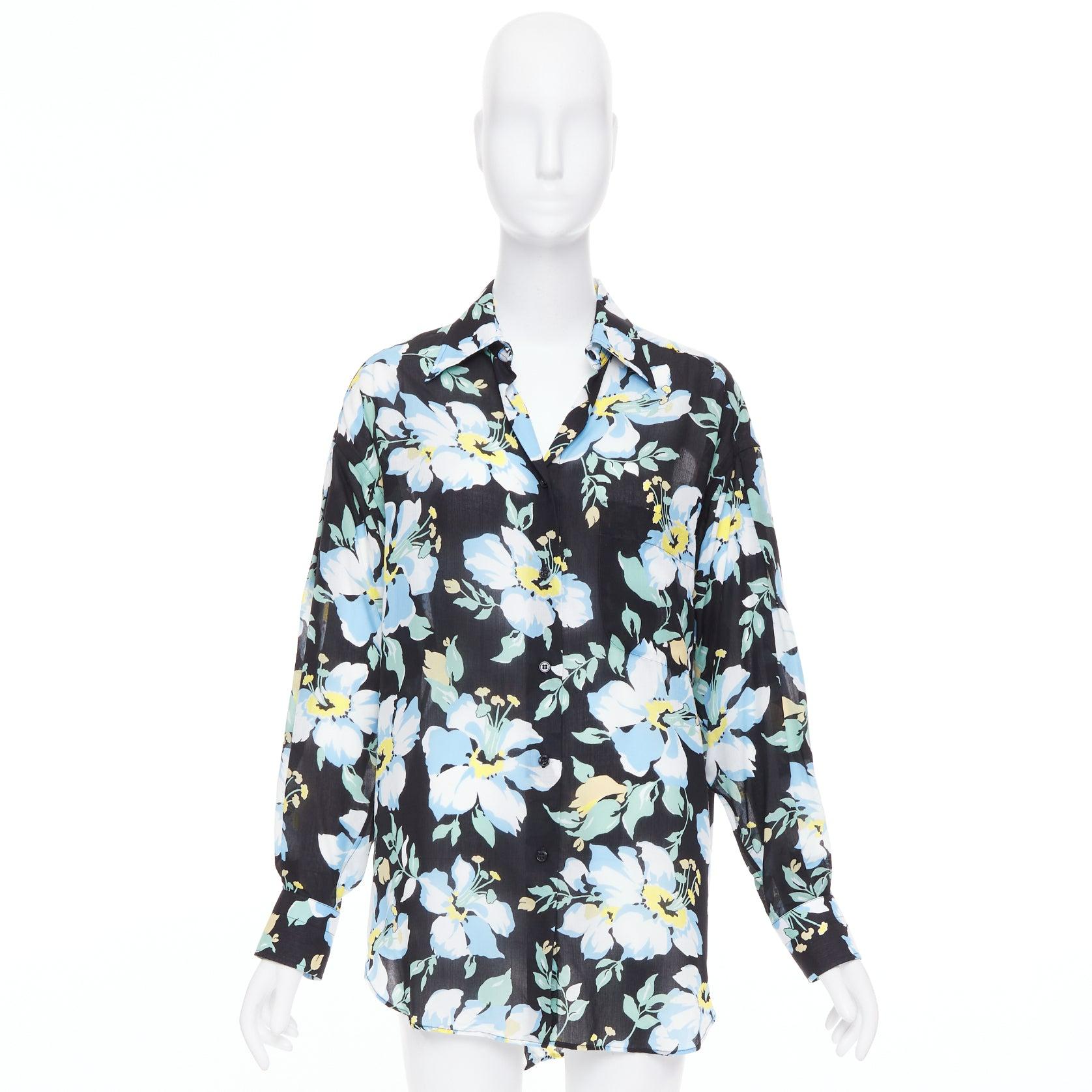 TOM FORD camicia in lyocell blu giallo nero con stampa floreale IT38 XS in vendita 4