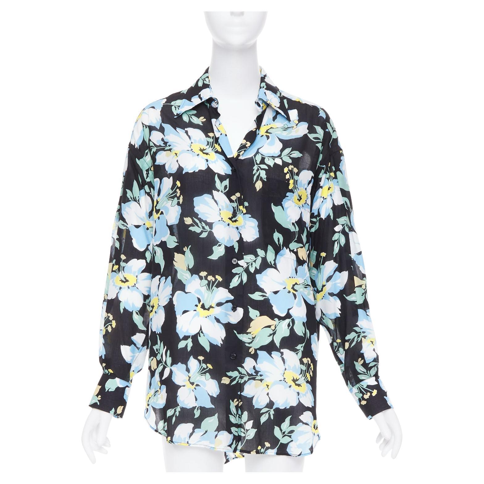 TOM FORD blue yellow black floral print lyocell button up relaxed shirt IT38 XS