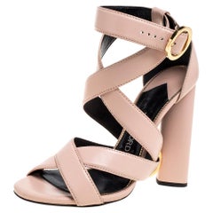 Tom Ford Blush Pink Leather Ring Ankle-Wrap Block Heel Sandals Size 36