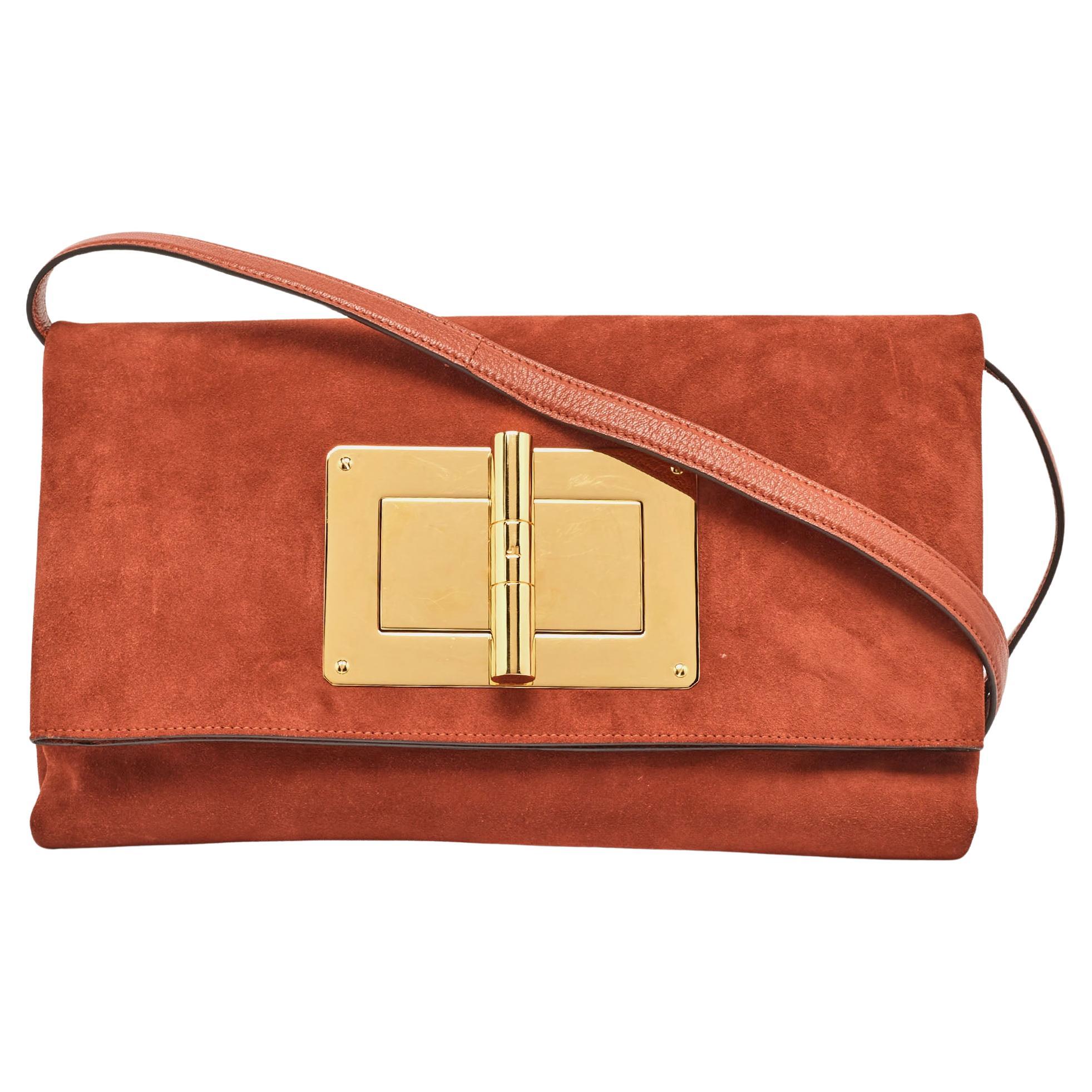 Tom Ford Brick Brown Suede Natalia Convertible Clutch For Sale
