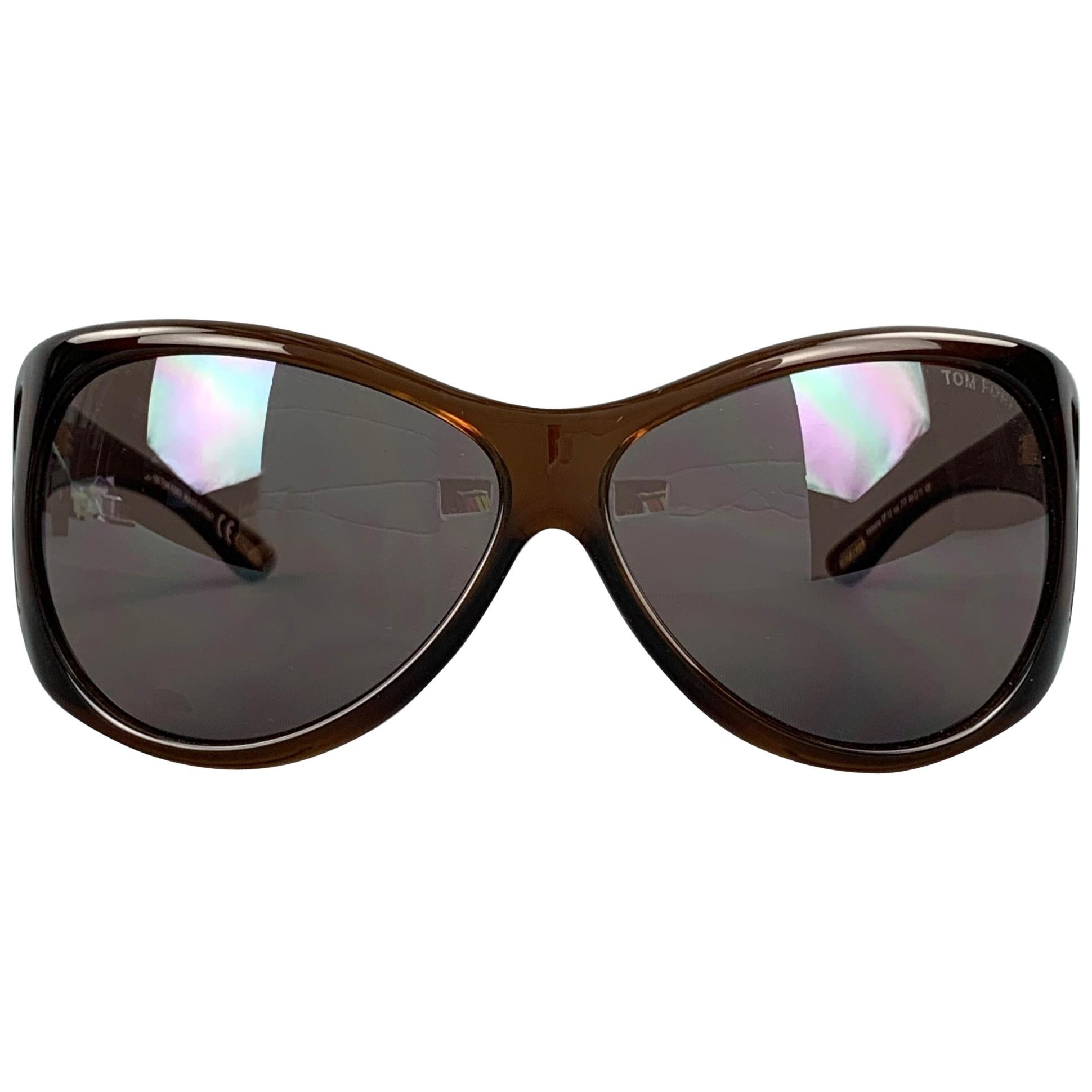TOM FORD Brown Acetate Natasha Shield Sunglasses