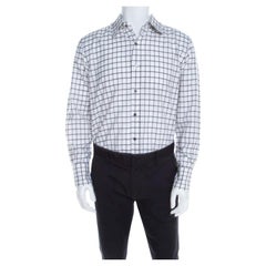 Tom Ford Braun und Weiß kariertes Baumwollhemd mit langen Ärmeln und Knopfleiste XL