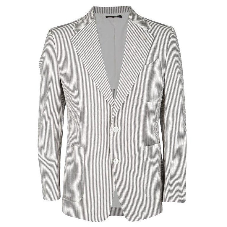 Tom Ford Brown and White Striped Cotton Basic Base Blazer XL at 1stDibs