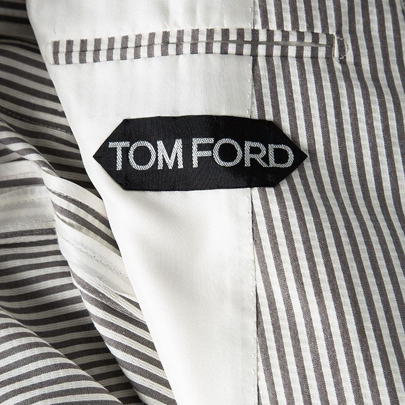 Tom Ford Brown and White Striped Cotton Basic Base Blazer XL In Good Condition In Dubai, Al Qouz 2