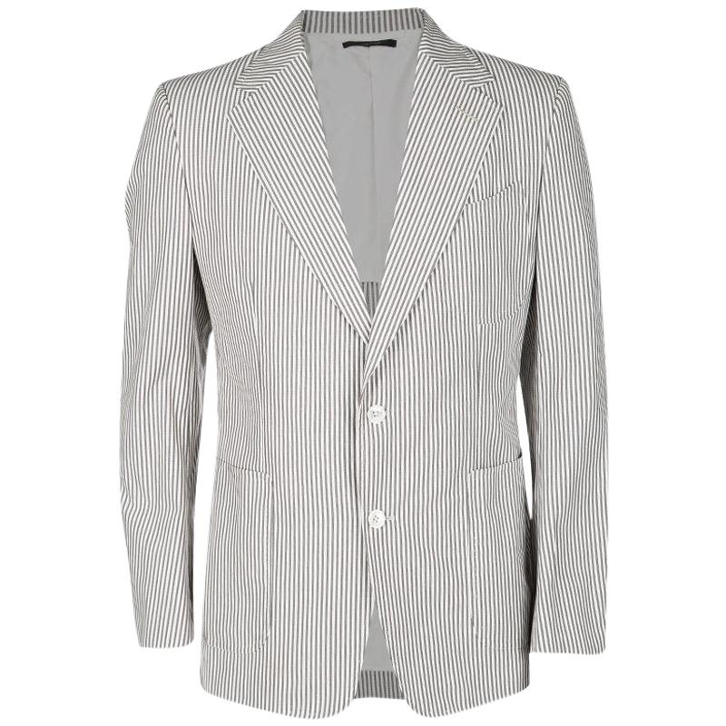 Tom Ford Brown and White Striped Cotton Basic Base Blazer XL For