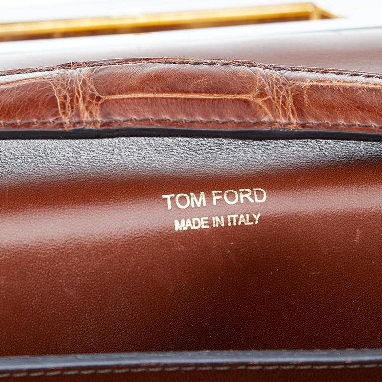 Tom Ford Brown Croc Embossed Leather Large Natalia Shoulder Bag at 1stDibs