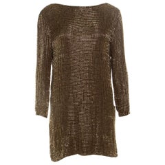 Tom Ford Brown Embellished Silk Draped Open Back Long Sleeve Dress S