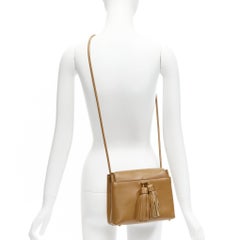 TOM FORD brown grain leather duo tassel envelope crossbody bag