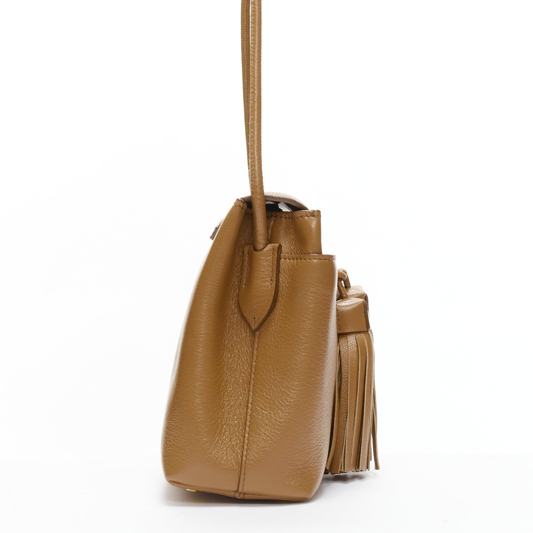 Women's TOM FORD brown grain leather duo tassel envelope crossbody bag