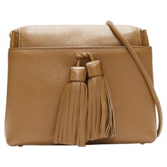 TOM FORD brown grain leather duo tassel envelope crossbody bag