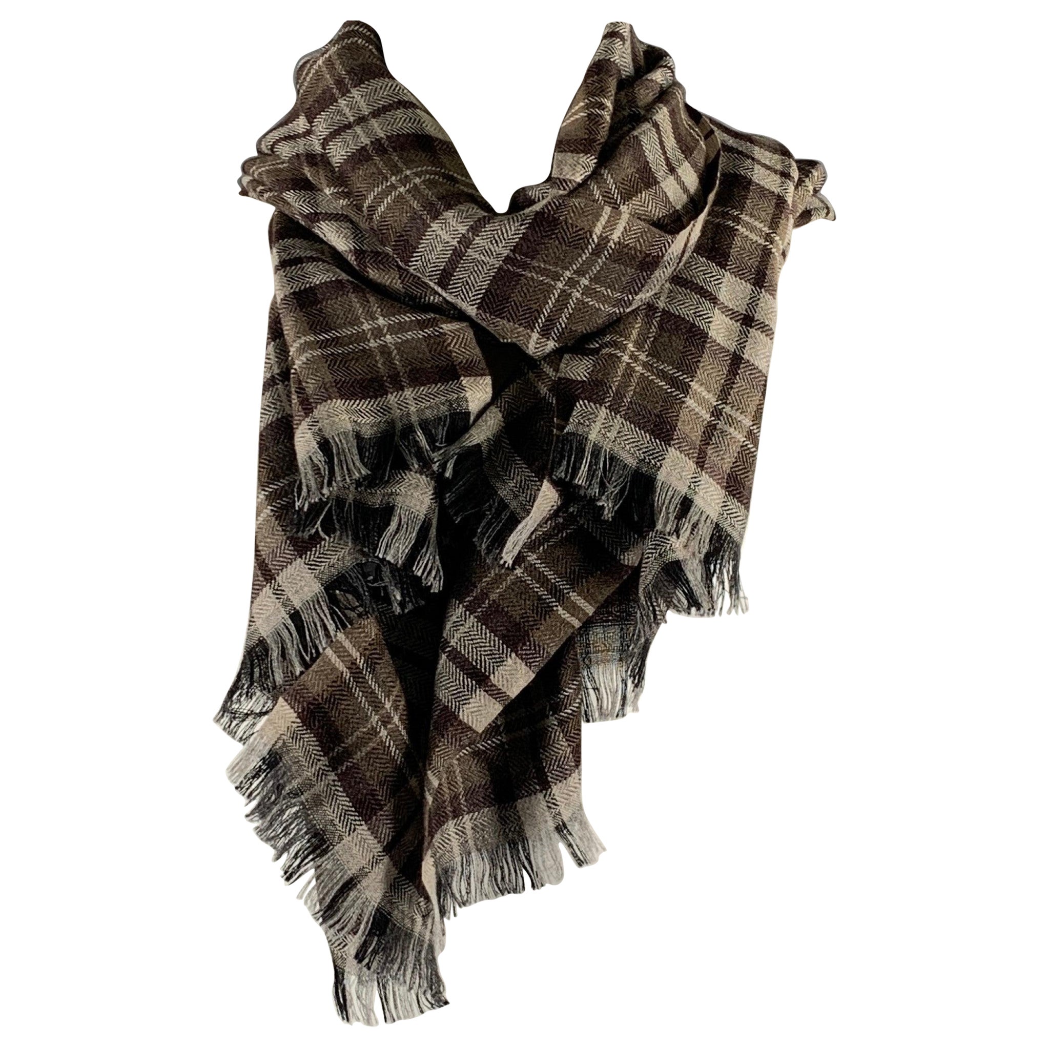TOM FORD Brown Grey Plaid Cashmere / Silk Scarves