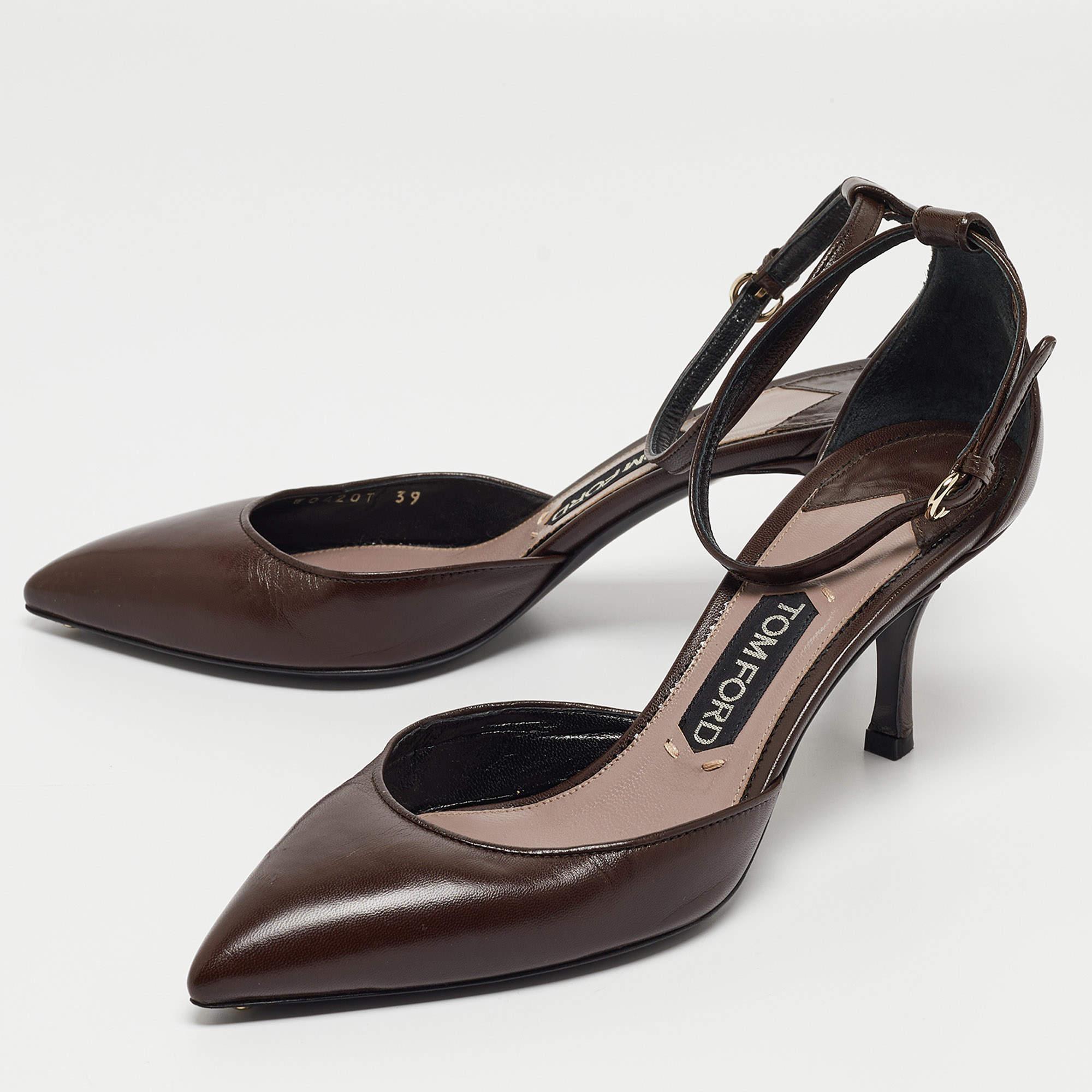 Tom Ford Brown Leather Ankle Strap D'orsay Pumps Size 39 For Sale 4
