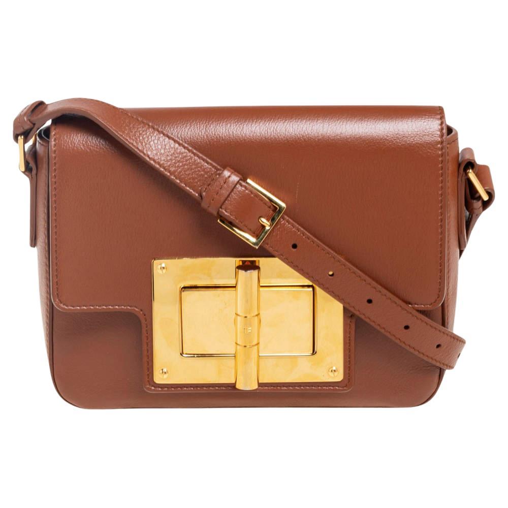 Tom Ford Brown Leather Small Natalia Shoulder Bag For Sale