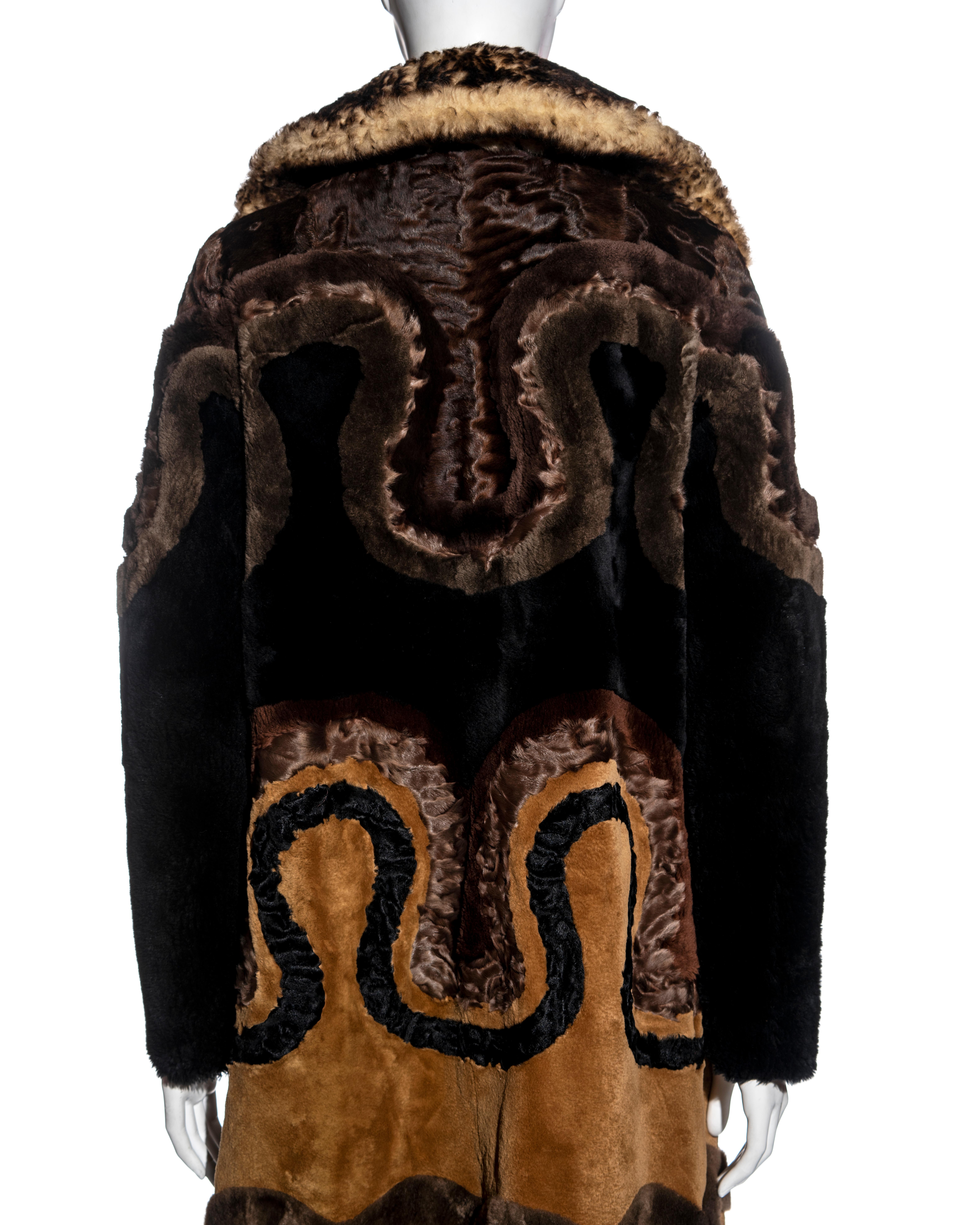 Tom Ford brown multi-fur long coat with curved pattern, fw 2015 For Sale 4