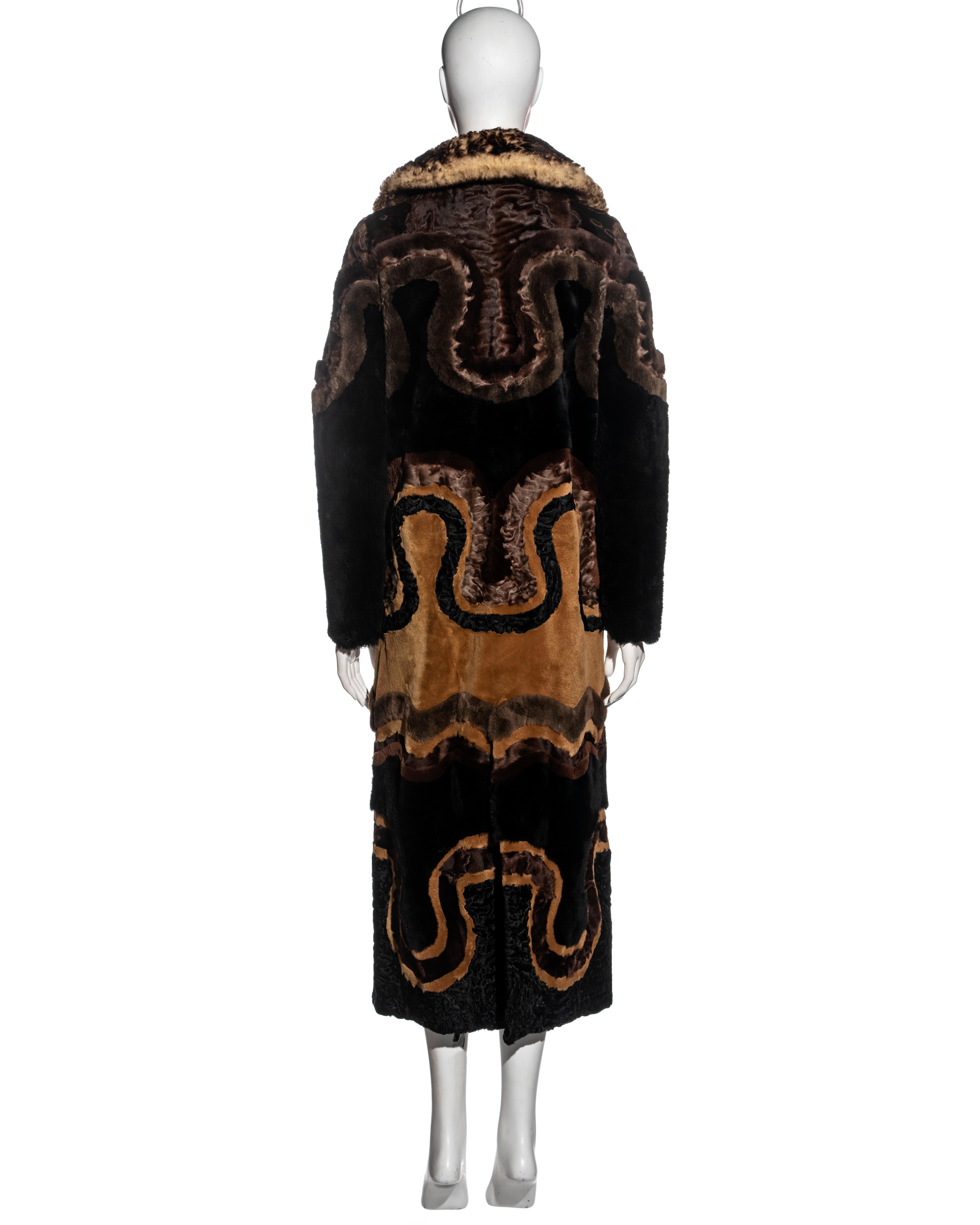 Tom Ford brown multi-fur long coat with curved pattern, fw 2015 For Sale 5