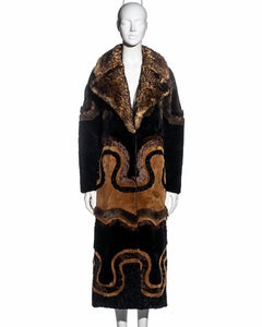Tom Ford brown multi-fur long coat with curved pattern, fw 2015