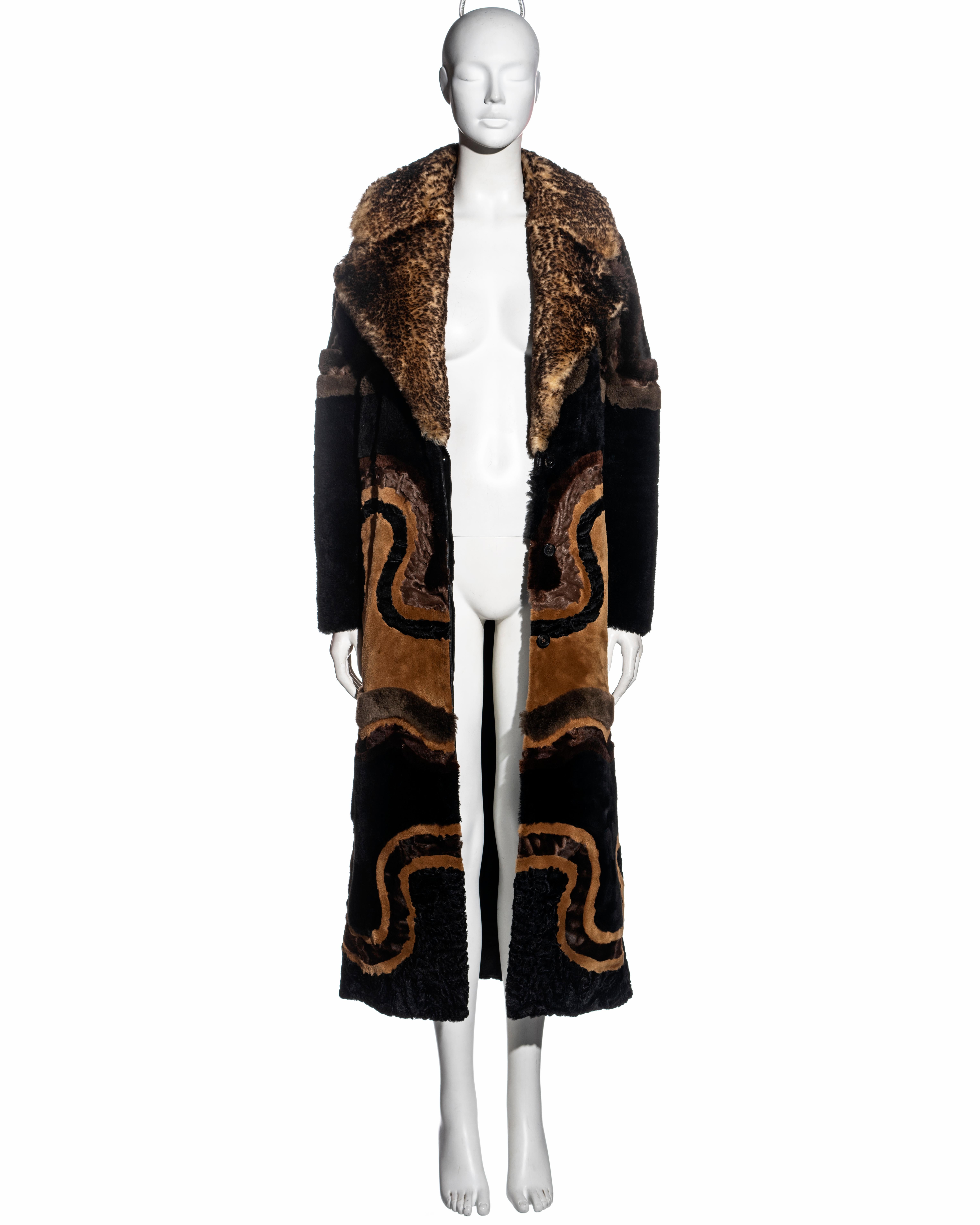 Women's Tom Ford brown multi-fur long coat with curved pattern, fw 2015 For Sale
