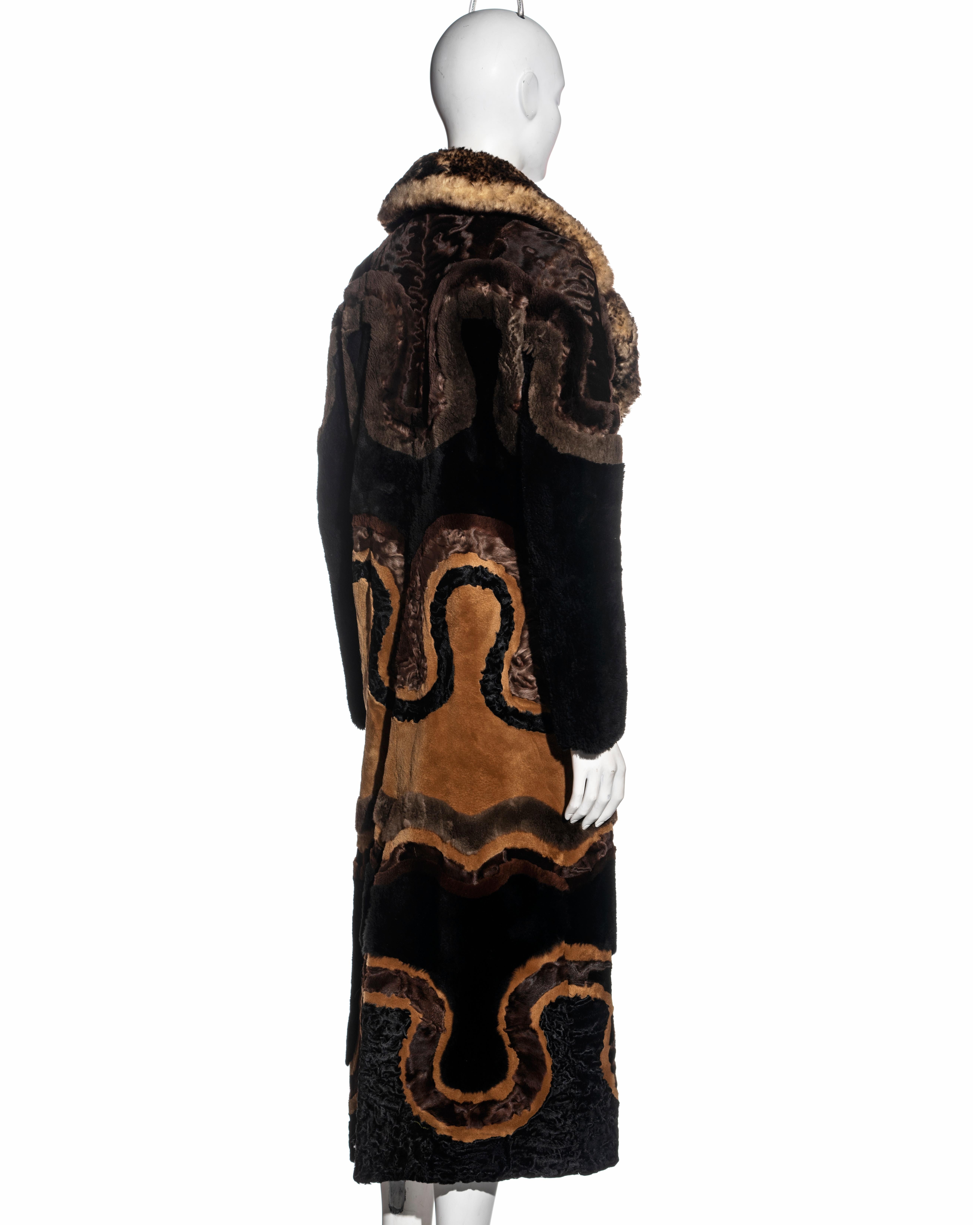 Tom Ford brown multi-fur long coat with curved pattern, fw 2015 For Sale 3