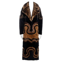 Tom Ford brown multi-fur long coat with curved pattern, fw 2015