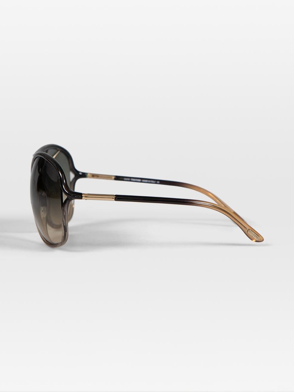 Tom Ford Brown Round Frame Gradient Sunglasses In Good Condition For Sale In London, GB